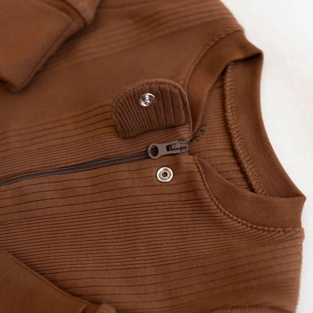 Fin & Vince New-Grain footed long john Chocolate 3-6 Months - Picture 3 of 3